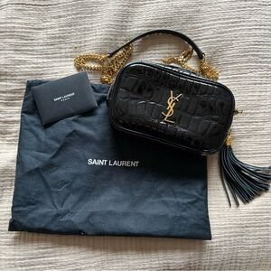 YSL Lou Mini Croc Embossed Patent Leather Crossbody